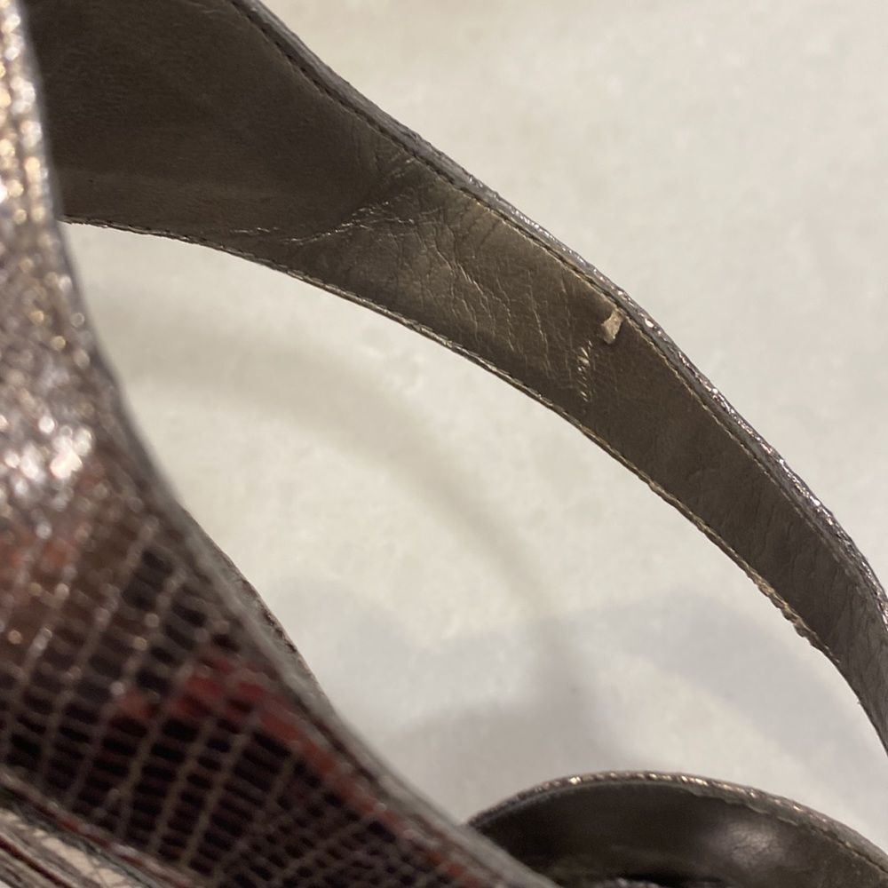 CARLOS SANTANA’S CALIENTE-PEWTER SNAKESKIN PRINT CRISSCROSS PLATFORM HEEL SZ 7.5 - Picture 16 of 16
